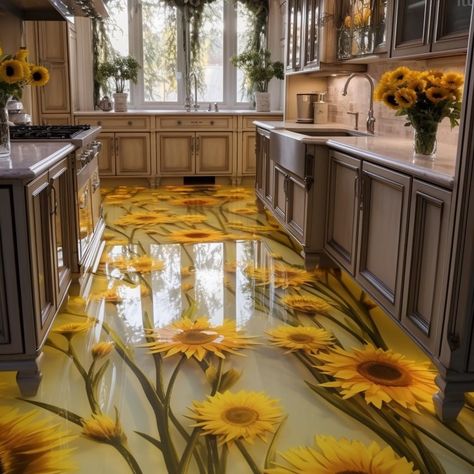 Sunflower Stuff, Sunflower Themed Kitchen, Sunflower Room, Monique Lula, Small Modern House Plans, Sunflower Quotes, Epoxy Floors, Sunflower Kitchen Decor, House Interior Design Styles