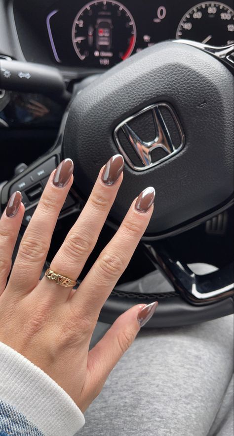 Dark Brown Nails With Chrome, Dark Brown Chrome Nails, Brown Chrome Nails, Brown Chrome, Cute Gel Nails, Nails 2023, Brown Nails, Chrome Nails, Fall Nails