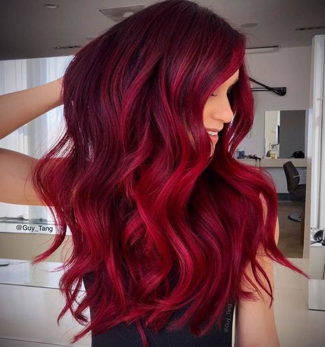 crimson red ❤️❤️❤️ @guy_tang @arianasin @kimwasabi • • #hairgoals #hairdressermagic #salonlife #hairtrends #hairdresser #haireducation… Burgundy Red Hair, Shades Of Red Hair, Vivid Hair Color, Dyed Red Hair, Red Hair Inspo, Dark Red Hair, Bright Red Hair, Spring Hair Color, Hair Color Shades