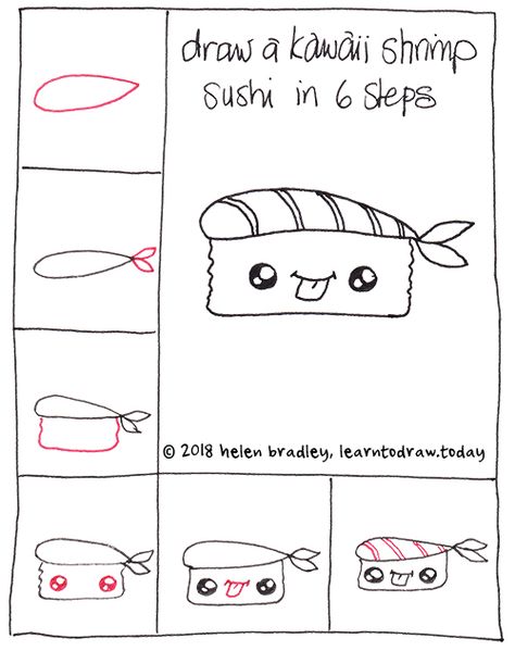 how to draw cute sushi Doodles Kawaii, Doodles Bonitos, How To Draw Cute, Cute Sushi, Easy Drawings For Beginners, Draw Cute, Doodle Art Journals, Drawing Tutorial Easy, Kawaii Doodles