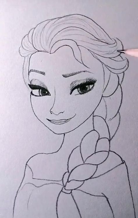 Easy How To Draw Disney Characters, How To Draw Elsa Easy, Drawing With Pencil Ideas, Elsa Painting Easy, Elsa Drawing Sketches, Disney Art Drawings Princesses Sketches, Frozen Drawings Easy, Drawing A Princess, Frozen Elsa Drawing