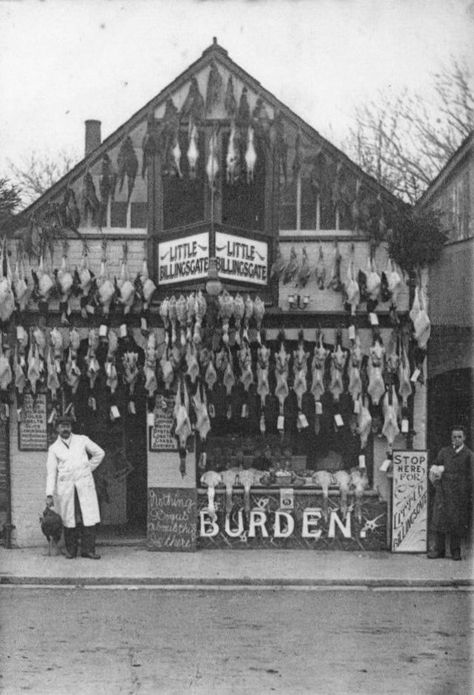 In the Days Before Fridges: Amazing Vintage Photographs Show Butcher Shop Fronts in the Victorian Era Pie Fillings, Nostalgic Memories, Rare Historical Photos, Travel Notebook, The Victorian Era, Butcher Shop, Historic Photos, Shop Fronts, Postcards For Sale