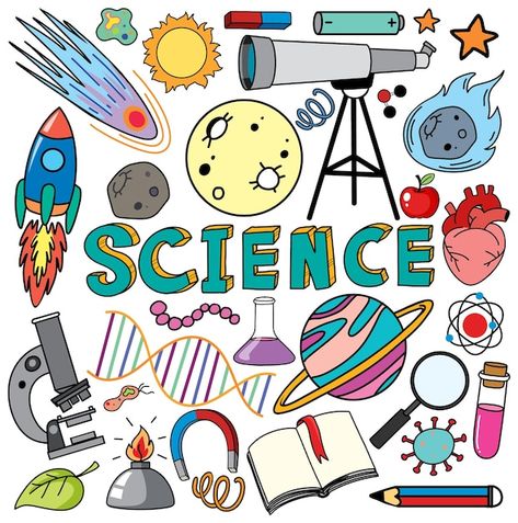 Colorful science objects and icons vecto... | Free Vector #Freepik #freevector #science-cartoon #science-experiment #physics-science #cartoon-drawing Drawing Science Art, Science Experiment Illustration, Science Equipment Drawing, Earth Science Drawing, Sciencetist Drawing, Science Cartoon Drawings, Science Logo Design Icons, Poster About Science, Science Aesthetic Drawing