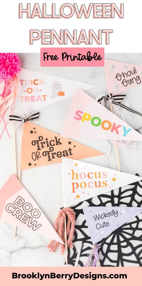 Halloween Pennant Flag, Pink Halloween Printable, Printable Pennant Flag, Halloween Pennant Banner, Halloween Pennant, Printable Halloween Decorations, Craft Nights, Halloween Banners, Boo Baskets