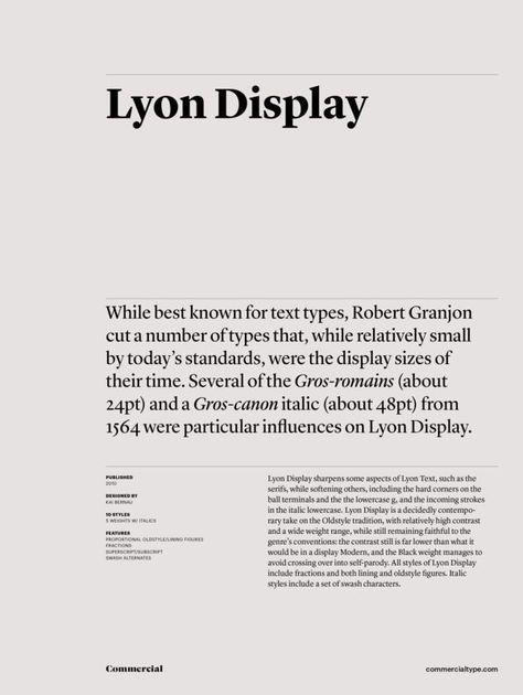 Lyon display | Commercial, typography, free font, free download. John Bell, Robinson Family, Type Inspiration, Text Types, Typography Layout, Font Inspiration, Typeface Design, Book Layout, Font Design