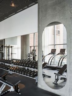 Tribeca’s 56 Leonard reveals its amenities, designed by Herzog & de Meuron - Curbed NY Commercial Gym Design, Fitness Center Design, Boutique Gym, Gym Center, Dream Gym, Gym Design Interior, Desain Pantry, Hotel Gym, Gym Room At Home