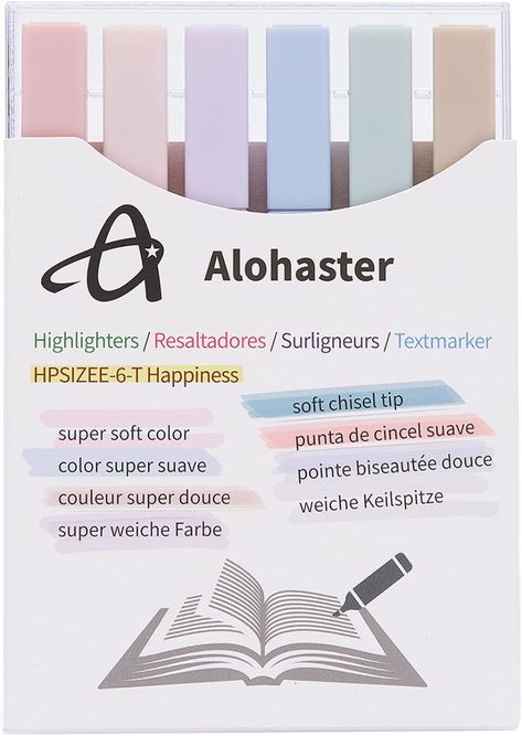 Amazon.com : Alohaster HPSIZEE Aesthetic Cute Highlighters Mild Assorted Colors With Soft Chisel Tip, No Bleed Dry Fast Easy to Hold, for Journal Bible Planner Notes School Office Supplies, 6 Pack - Happiness : Office Products Cute Highlighters, Bible Planner, Notes School, Classroom Wishlist, Highlighter Brands, Pastel Highlighter, School Must Haves, Planner Notes, Journal Bible