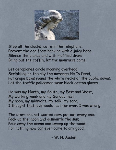 Stop All the Clocks... Stop All The Clocks Poem, Jakob Dylan, Great Poems, Poem A Day, Poetic Justice, When I Die, News Paper, Song One, Writing Poetry