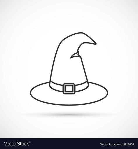 Witch Hat Drawing Easy, Simple Witch Hat Drawing, Witch Hat Outline, Which Hat Drawing, Witches Hat Drawing, Witch Hat Cartoon, Witches Hat Doodle, Witch Hat Drawing, Hat Outline