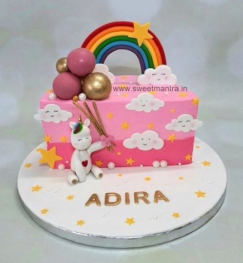 Unicorn and rainbow theme half birthday cake for girl . . . #unicorncake #rainbowcake #freshcreamcake #halfbirthdaycake #forgirl #halfcake #inpune #halfshapecake #bestinpune 🚗 Delivery in Pune ☎️ Contact 7058714701 🎂 Customized Designer cakes [unicorncakeinpune, rainbowcakeinpune, halfbirthdaycakeinpune, 6monthscakeinpune, halfshapecakeinpune, cakeforgirlsinpune, kidsbirthdaycakeinpune, cartoonthemecakepune, themecakeinpune, customcakeinpune, designercakeinpune, customizedcakeinpu... Half Birthday Cakes Girl, Birthday Cake For Girl, Half Birthday Cake, Unicorn Cake Design, Half Cake, Half Birthday Cakes, Unicorn And Rainbow, Designer Cakes, Half Birthday