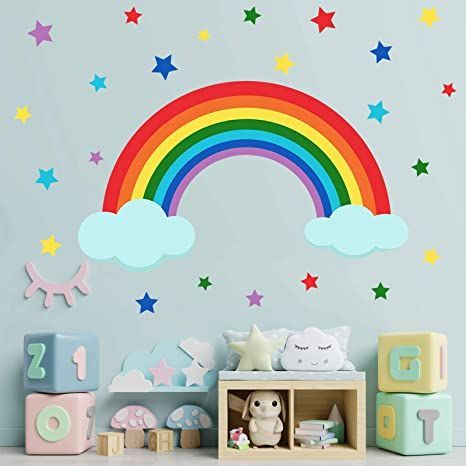 Kids Room Wall Paint, Diy Art Wall, Rainbow And Clouds, Cloud Wall Decal, Wall Stickers For Kids, Space Themed Room, Kids Room Murals, Star Wall Decals, Diy Wall Stickers