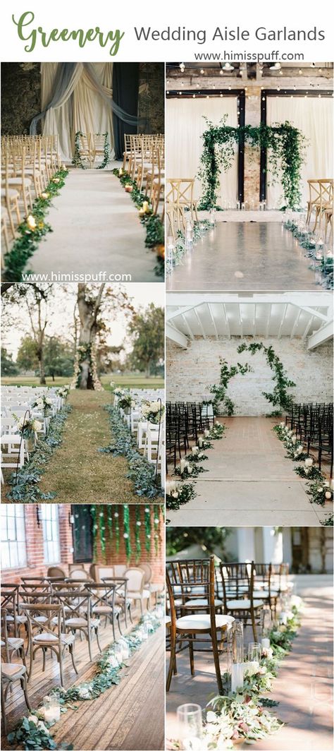 greenery wedding color ideas - greenery wedding garland aisle decoration ideas  #weddings #weddingcolors #weddingideas #springwedding #himisspuff #neutral #greenery #greeneryweddings Garland Wedding Decor, Arch Ideas, Wedding Isles, Greenery Wedding Decor, Trending Wedding, Church Wedding Decorations, Wedding Color Ideas, Wedding Aisle Decorations, Aisle Decor