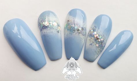 Blue Foil Nails, Dusty Blue Nails, Powder Blue Nails, Gel Paint, Extension Designs, Blue Foil, Nails Polish, Foil Nails, Nail Pro