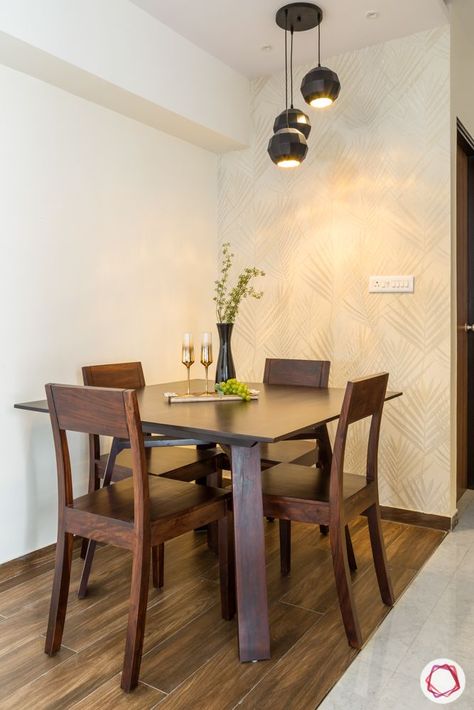 lodha amara thane-wooden dining table designs-wooden flooring designs Small Dining Room Design Modern, Dining Room Design Simple, Compact Living Room, Wooden Dining Table Designs, Small Table And Chairs, Dining Table Design Modern, Simple Dining Table, India Home Decor, Indian Home Interior