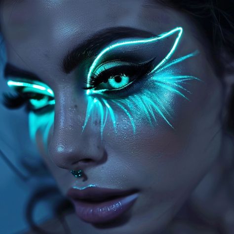 My Images Neon Makeup Ideas Eye, Mlp Moodboards, Black Light Makeup, Neon Mermaid, Scary Mermaid, Pole Room, Uv Makeup, Futuristic Makeup, Rainbow Eye Makeup