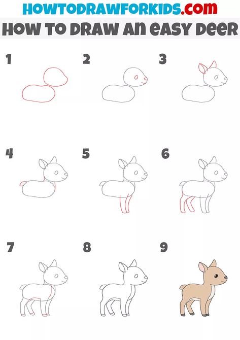 Step By Step Deer Drawing, Deer Easy Drawing, Deer Drawing Easy Step By Step, How To Draw A Deer Step By Step, Deer Drawing Simple, How To Draw A Deer, Easy Deer Drawing, How To Draw Animals Step By Step, Deer Doodle