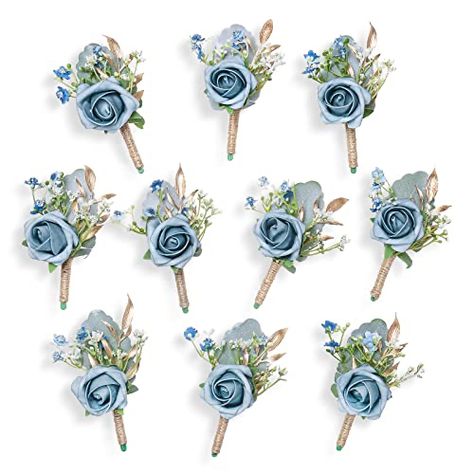 Blue Groomsmen Attire, Fall Vintage Wedding, Wedding Groom And Groomsmen, Boutineer Wedding, Blue Boutonniere, Blue Groomsmen, French Country Wedding, Boutonnieres Prom, Groomsmen Boutonniere