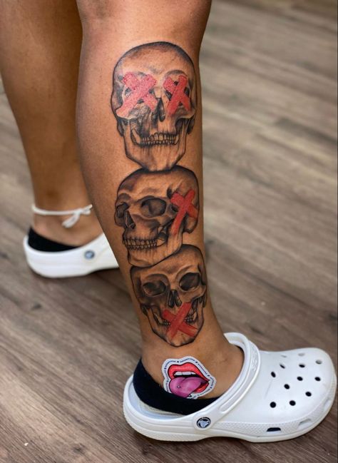 Atl Tattoo Ideas, 3 Skulls Tattoo, Kaws Tattoo Sleeve, Kaws Tattoo Design, Kaws Tattoo, Couple Name Tattoos, No Evil Tattoo, Girl Neck Tattoos, Evil Tattoo