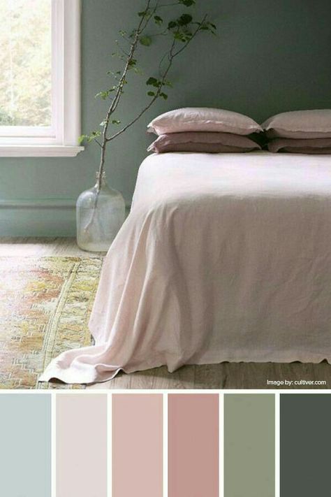 Sage Bedroom, Green Bedroom Walls, Sage Green Bedroom, Green Bedroom, Green Walls, Bedroom Walls, Bedroom Color Schemes, Spare Bedroom, Pink Bedroom