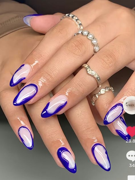 Blue Milky Nails, Blue Electric Nails, Electric Blue Nails Design, Electric Blue Nails, Blue Nails Design, Electric Nails, Milky Nails, Blue Electric, Subtle Nails