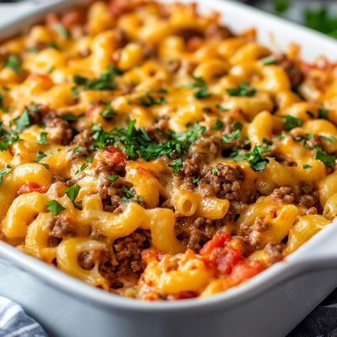 Easy Hamburger Casserole Recipe - Hearty & Delicious - Perfect for Quick Weeknight Meals - Digital Download 🥘Simplify dinner with my Easy Hamburger Casserole recipe, a comforting and flavorful dish that's perfect for busy weeknights. This hearty casserole combines ground beef, juicy tomatoes, melted cheese, and tender pasta into a satisfying and delicious meal. It's a family-friendly favorite that's as easy to make as it is to enjoy. What You'll Get:⬇️⬇️ Easy Hamburger Casserole Recipe: A strai Ground Meat Dinner Ideas, Hamburger Casserole Recipes Easy, Dinners Using Ground Beef, Food With Ground Beef, Easy Hamburger Recipes, Quick Hamburger Recipes, Quick Pasta Dinner, Easy Hamburger Casserole, Jambalaya Pasta