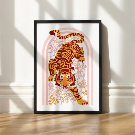 Boho Vintage Tiger Art Print Retro Illustrated Poster Minimal Botanical Plants A3 A4 Home Decor - Etsy Australia College Prints, Tiger Art Print, Tattoo Station, Maximalist Living Room, Positive Wall, Brand Aesthetics, Illustrated Poster, Positive Wall Art, Sun Prints