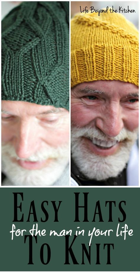 Easy Hats to Knit for the Men in Your Life ~ Life Beyond the Kitchen Mens Hat Knitting Pattern, Crochet Scarf Easy, Holiday Hand Towels, Trendy Sewing Patterns, Knitting Machines, Knit Hat For Men, Knitting Tips, Trendy Sewing, Boys Knits