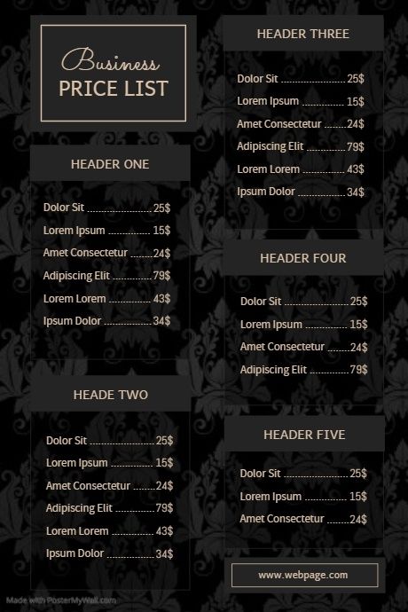 Luxury Business Price List Template Beauty | PosterMyWall Business Pricing Template, Pricelist Design Templates Free, Price List Design Ideas, Aesthetic Price List, Price List Design Templates, Price List Ideas, Luxe Hair Salon, Beauty Price List, Hair Salon Price List