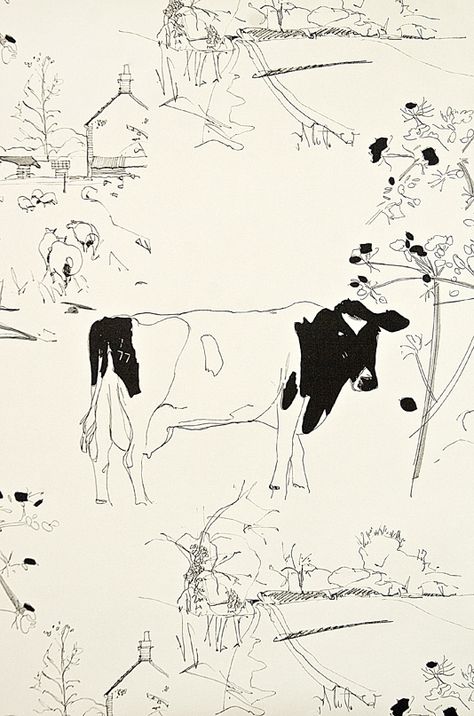 Countryside Toile Wallpaper A lovely cream wallpaper with ink illustrations of cows and other bucolic scenes in black. Cows Illustration, Farmhouse Wallpaper, Cow Wallpaper, Conversational Prints, Toile Wallpaper, Cream Wallpaper, Scenic Wallpaper, 4 Wallpaper, Paper Wall Art