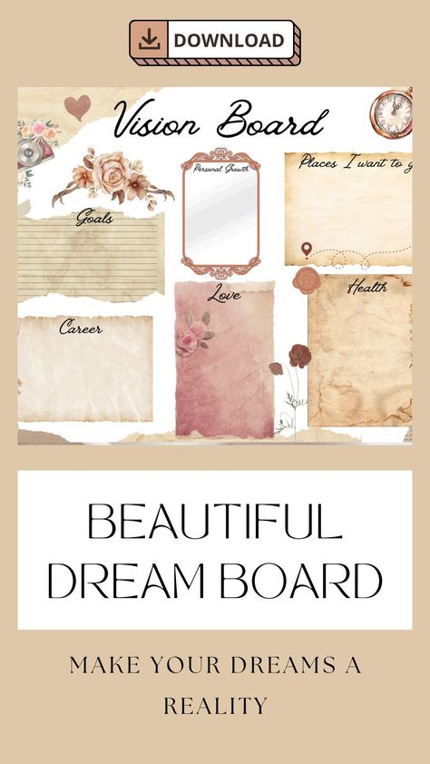 Vision Board Template Free Printable, Vision Board Template 2023, 2023 Dream Board, Printable Vision Board Template, Digital Vision Board Template, Goal Setting Vision Board, Message For Teacher, Vision Board Planner, Vision Board Printables