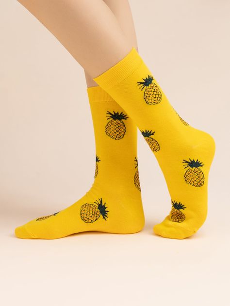 Yellow    Cotton Fruit&Vegetable Crew Socks    Women Socks & Hosiery Crew Socks Women, Pineapple Socks, Yellow Pineapple, Shop Dresses Online, Women Socks, Pineapple Print, Knee High Socks, Online Dress Shopping, Fashion Shop