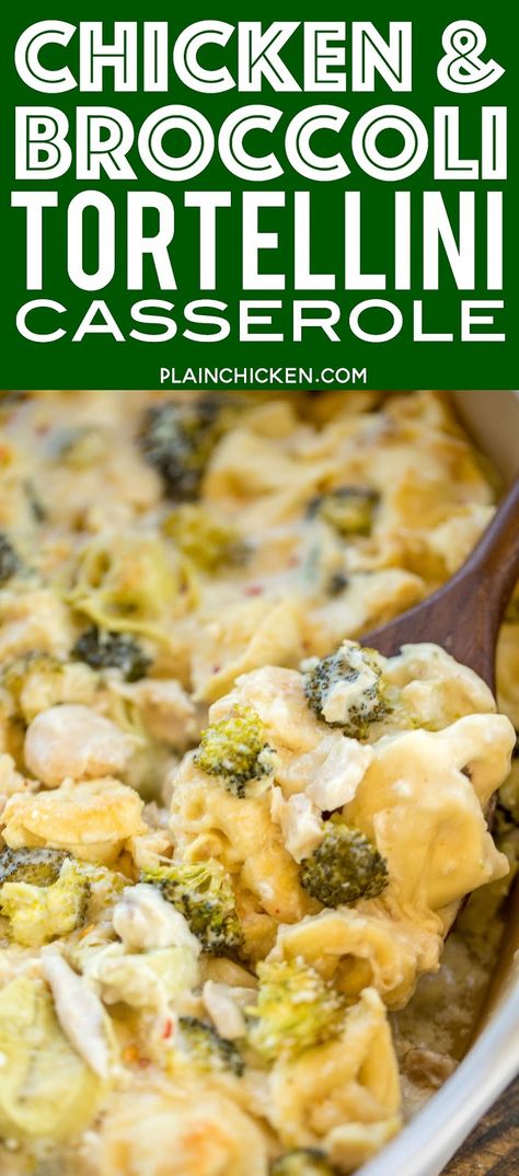 Cheesy Chicken Broccoli Tortellini, Brocolli Tortellini Recipes, Broccoli And Tortellini, Chicken Broccoli Tortellini, Tortellini Broccoli, Broccoli Tortellini, Baked Tortellini Casserole, Tortellini Casserole, Crock Pot Tortellini