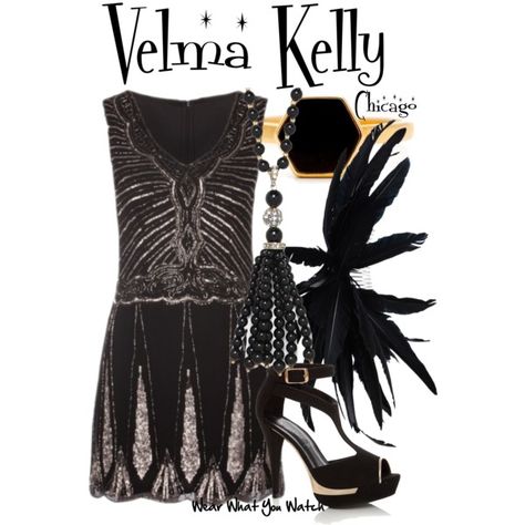 Chicago by wearwhatyouwatch on Polyvore featuring BaubleBar, Ann Demeulemeester, wearwhatyouwatch and film Chicago Musical Costume, Velma Kelly, Disfraz Diy, Chicago 2002, Chicago Mafia, Chicago Costume, Musical Dress, Theatre Fashion, Chicago Musical