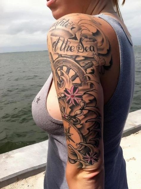 Zee Tattoo, Sea Tattoo Sleeve, Nautical Sleeve, Girls With Sleeve Tattoos, Sea Tattoo, Nautical Tattoo, Geniale Tattoos, Full Sleeve Tattoos, Best Sleeve Tattoos