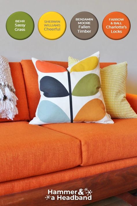 Mid Century Modern Wall Colors, Mcm Color Palette, Midcentury Modern Color Palette, Mid Century Paint Colors, Bayalage Color, Mid Century Modern Paint Colors, Retro Modern Living Room, Modern Living Room Paint, Mid Century Color Palette