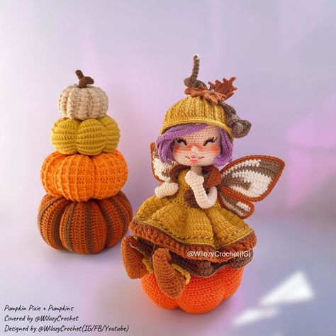 Mini Pumpkin Amigurumi, Fall Plushies Crochet, Autumn Crochet Plushies, Crochet Pumpkin Head Doll, Mushroom Doll Crochet Pattern, Thanksgiving Crochet, Crochet Doll Tutorial, Autumn Fairy, Elf Doll