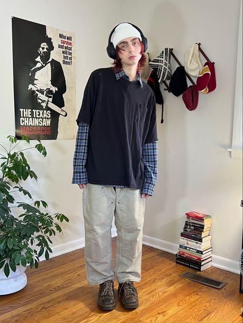 How To Layer Tshirts Outfit Ideas, Layered Male Outfits, Flannel And Tshirt Outfits, Spring Outfits Masc, Masc Street Wear, Masc Winter Outfit, Transmasc Style, How To Look More Masculine, Alt Outfits Men