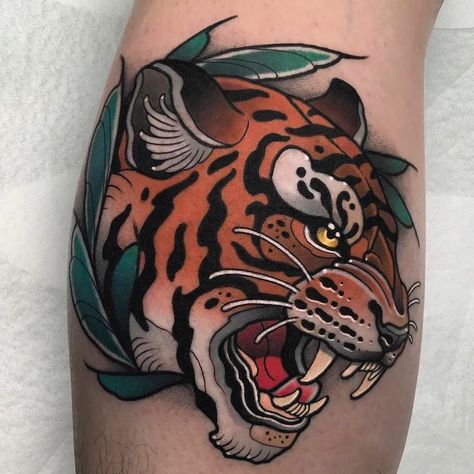 NEOTRADITIONAL TATTOOS on Instagram: “▫️Done bu.: @jj.neotraditional ▫️…” Heart And Soul Tattoo, Courage Tattoos, Liberty Tattoo, Japanese Tiger Tattoo, Ma Tattoo, Soul Tattoo, Tiger Tattoo Design, Shark Tattoos, Back Tattoos For Guys