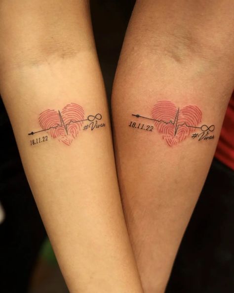 85 Fingerprint Tattoo- Preserving Memories and Identity - Psycho Tats Couple Tattoos Fingerprint, Infinity Tattoo With Fingerprint Heart, Finger Print Couple Tattoo, Heart Health Tattoo, Memorial Fingerprint Ideas, Couple Thumb Print Tattoo, Heart Tattoo With Fingerprint, Baby Fingerprint Tattoo, Couples Fingerprint Tattoo Ideas