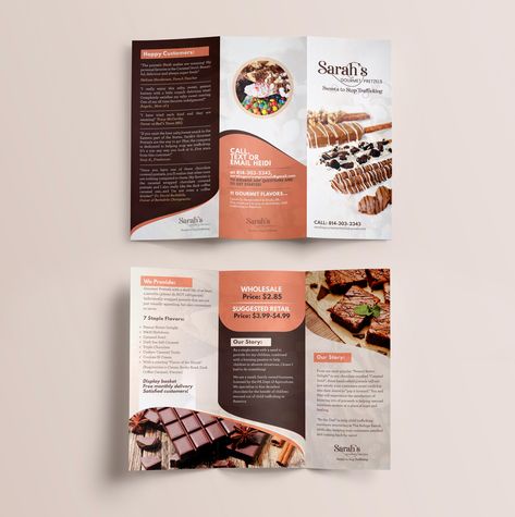 This brochure is all about to promote chocolate Business. Outdoor Landscape Design, Chocolate House, Dark Chocolate Color, Brochure Design Layout, Recipe Book Diy, Trifold Brochure Design, Marketing Brochure, Catering Desserts, Candy Companies