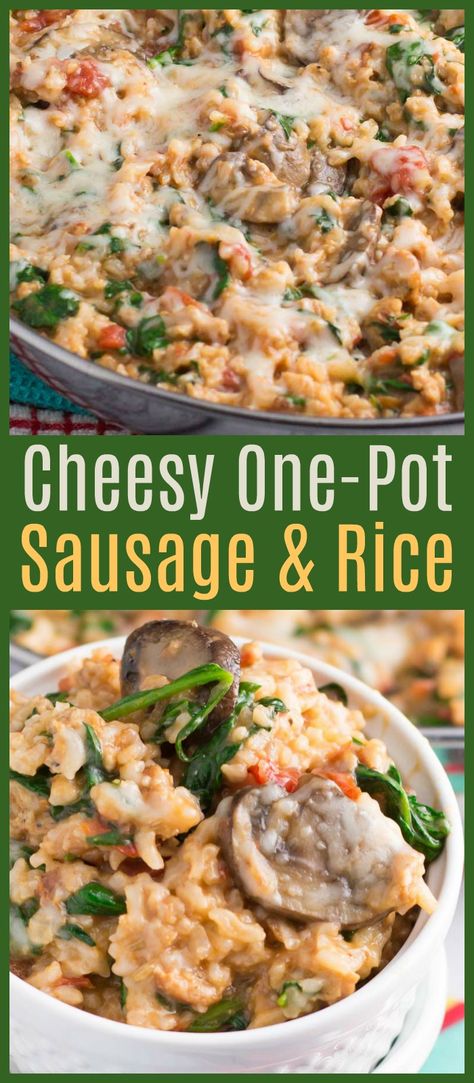 Ground Sausage And Mushroom Recipes, Pork Sausage And Rice Recipes, Sausage Rice And Broccoli, Sausage And Spinach Recipes, Cheesy Rice And Sausage, Italian Sausage Recipes With Rice, Rice Italian Sausage Recipes, Italian Sausage And Rice Recipes, Rice Skillet Recipes