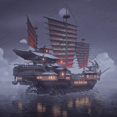 Pirate Ship Concept Art, One Piece Pirate Ship, Spell Jammer, Steampunk Ship, Pirate Ship Art, Galleon Ship, Ship Ideas, Anime Pirate, Model Sailing Ships