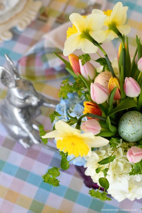 Hopping Down the Bunny Trail and DIY Blooming Cabbage Arrangement – Home is Where the Boat Is Easter Table Decor Ideas, Spring Flower Arrangements Centerpieces, Luncheon Ideas, Easter Table Decor, Basket Centerpieces, Tulips Arrangement, Ladies Luncheon, Easter 2021, Unique Flower Arrangements