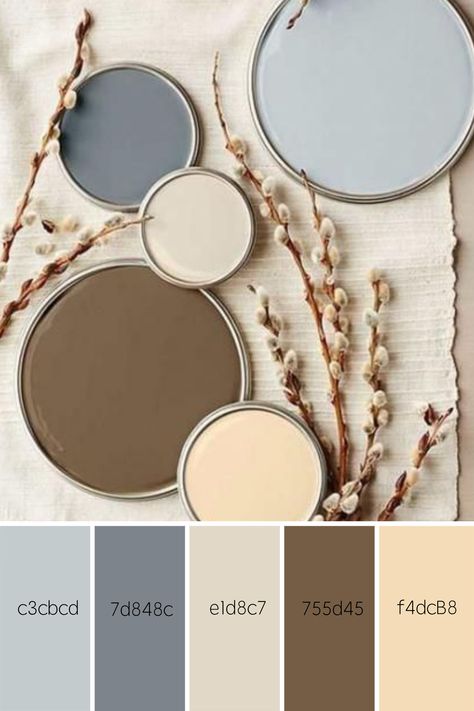 Grey Brown Beige Color Palette, Front Room Decorating Ideas Color Combos, Beige Complimentary Colors, Colors That Go With Cream, Cozy Colour Palette, Color Combination With Grey, Gray And Brown Color Palette, Brown Complimentary Colors, Grey Beige Color Palette