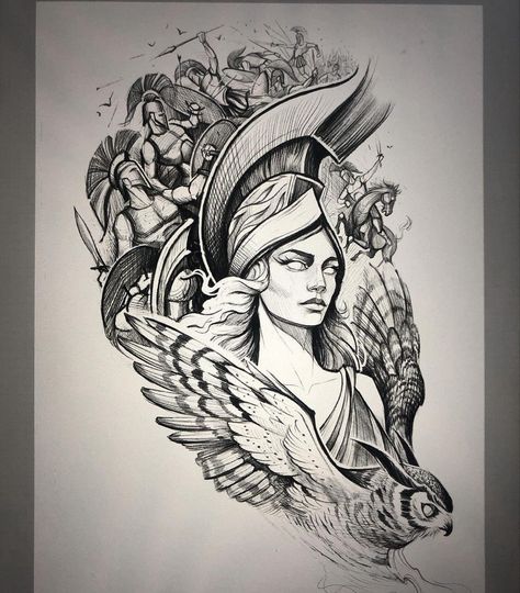 Greek Goddesses Drawing, Upper Half Sleeve Tattoos, Greek Goddess Tattoo, Greece Tattoo, Athena Tattoo, Greek Tattoo, Fleurs Art Nouveau, Sleeve Tattoos For Guys, Greek Mythology Tattoos