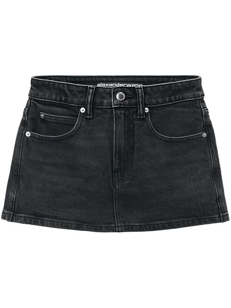 black cotton-lyocell blend denim logo patch to the rear mid-rise belt loops concealed fly and button fastening classic five pockets straight hem Area Clothes, Black Skirt Denim, Black Jeans Skirt, Alexander Wang Skirt, Denim Skirt Black, Black Denim Mini Skirt, Alexander Wang Top, Black Skirt Outfits, Black Jean Skirt