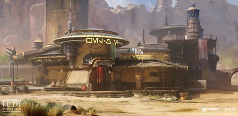 ArtStation - Pyloon Saloon Cantina Sci Fi Outpost Concept Art, Saloon Concept Art, Jedi Survivor Concept Art, Survivor Concept Art, Scifi Environment, Jedi Survivor, Western Saloon, Sci Fi Architecture, Sci Fi Landscape