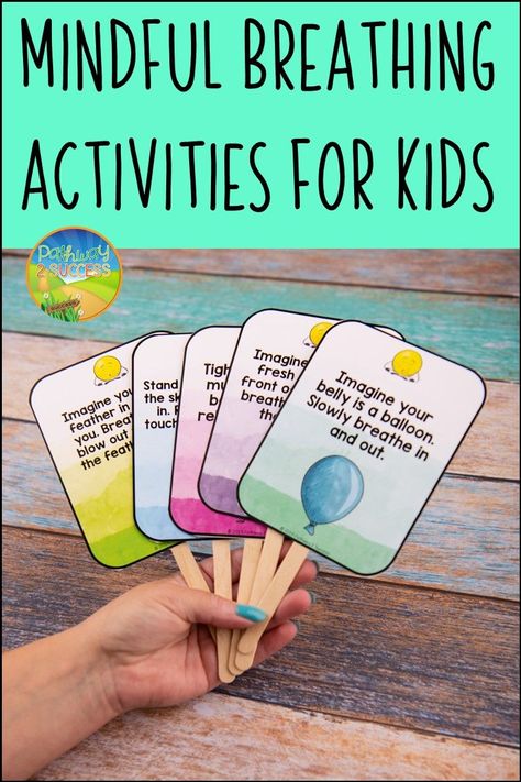 Mindful breathing is the practice of thinking about our breathing as we breathe. While this seems really simple, it's an effective strategy for self-regulation that we can teach kids and teens! Students can use some of these simple breathing exercises to help them cope with stress and manage emotions. #pathway2success Give A Ways Ideas, Preschool Breathing Activities, Mindful Breathing Exercises, Preschool Breathing Exercises, Mindfulness Lessons For Elementary, Emotion Regulation Activities For Kids, Breathing Stick, Breathing Activities For Kids, Mindful Breathing Cards