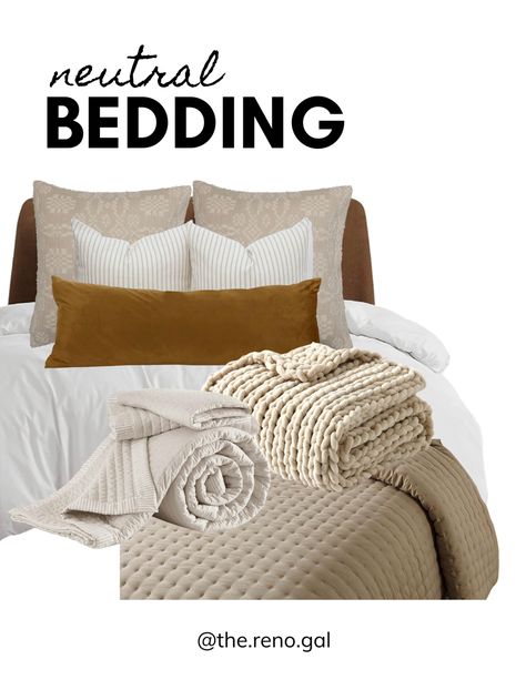 Bedding In Beige Room, Rustic Neutral Bedding, Wheat Colored Bedding, Neutral Bedding Ideas With A Pop Of Color, Camel Colored Bedding, Layered Neutral Bedding, Layering Bedding Ideas Cozy, Tan And White Bedding, Tan Bedding Ideas