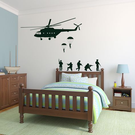 Army Toy Soldiers, Helicopter Wall Decal - Military Decals Army Helicopter, Soldier Silhouette, Marines Wall Sticers Home, Kid's Decor SA291 Army Helicopter, Soldier Silhouette, Themed Bedroom, Word Wall Art, Kids Room Design, Toy Soldiers, Word Wall, Bedroom Themes, Kids Decor